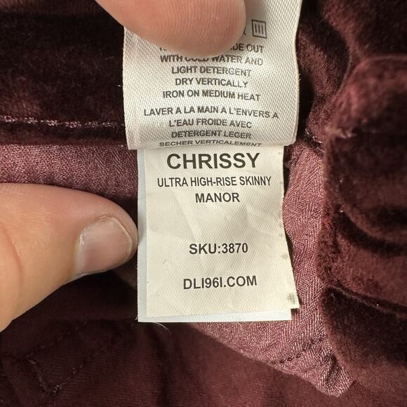 DL1961 Chrissy Ultra High Rise Skinny Jeans Size 25 (US 0/2) Burgundy Velvet - Picture 5 of 10